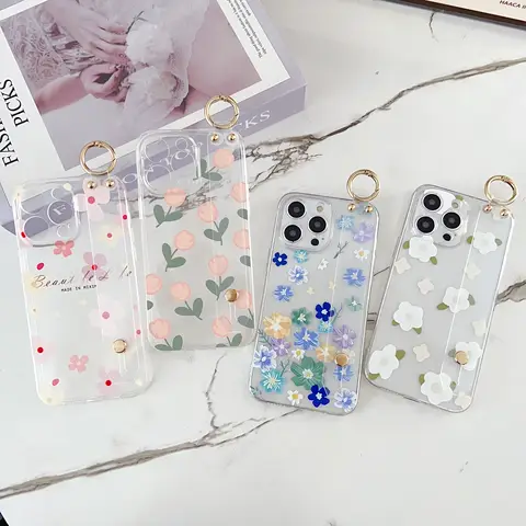 Per Samsung Galaxy A7 A8 A9 A6 Plus J6 J8 PLus A10 A20 A30 A50 A70 A20s A20E A10s A10E Piccola custodia floreale cinturino da polso