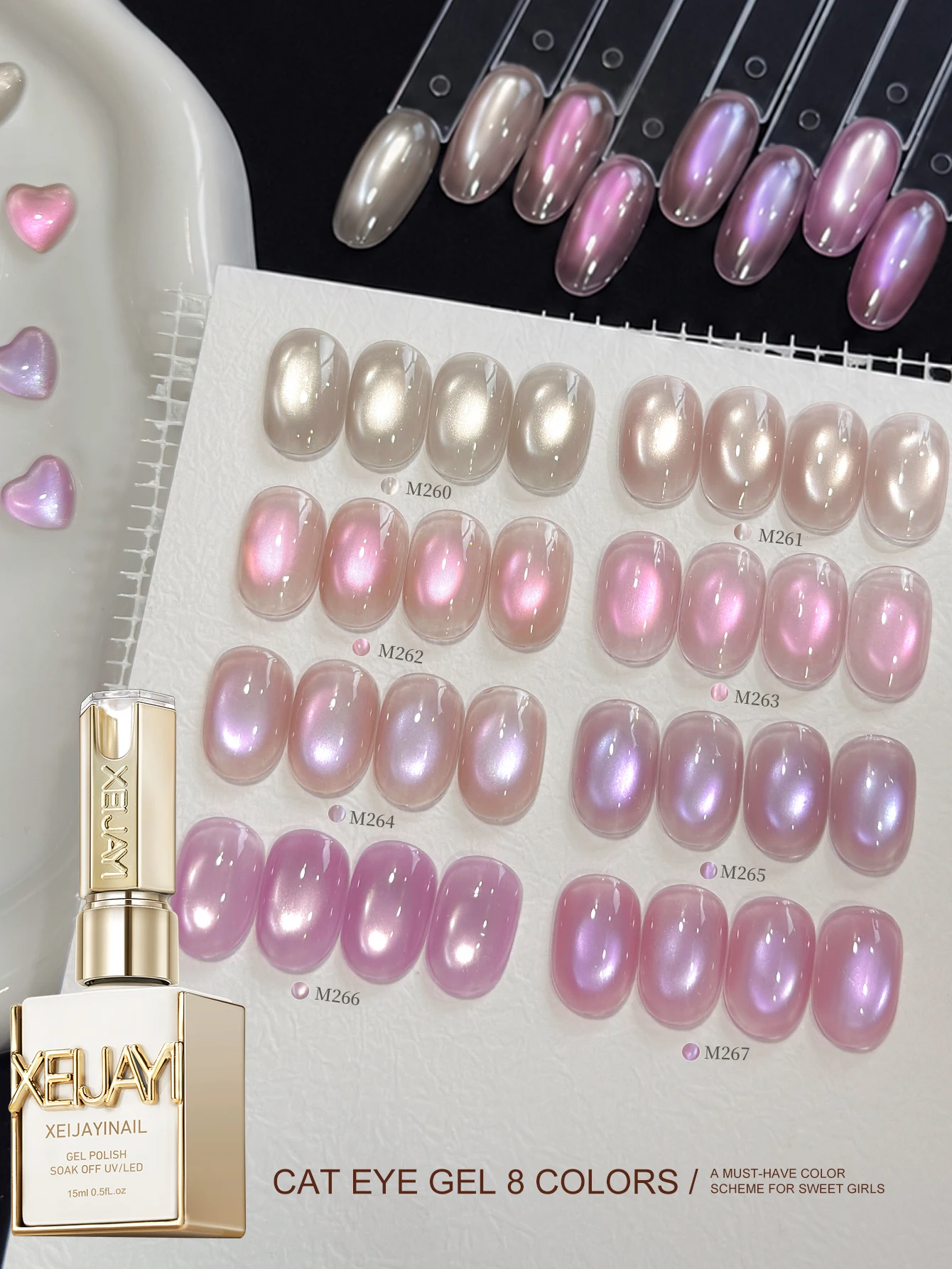 xeijayi-8個入り-15ml-ピンク-キャッツアイ-ジェルネイルポリッシュセット-スターターセット-ピュア-ソークオフ-ノンワイプ-ネイルジェルポリッシュ-適用可能