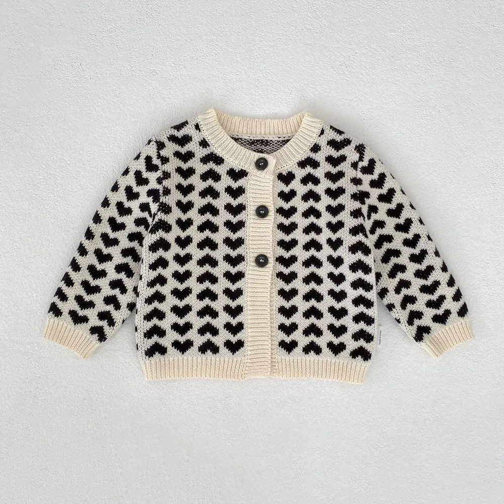 spring kids clothes girls coat toddler outerwear coat Love pattern jacquard knitted cardigan