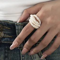 Creative Pearl Rings For Women Girls Cute Elastic Rope Pearls Strings Finger Ring Jewelry Bridal Gift Wedding Party Accessories