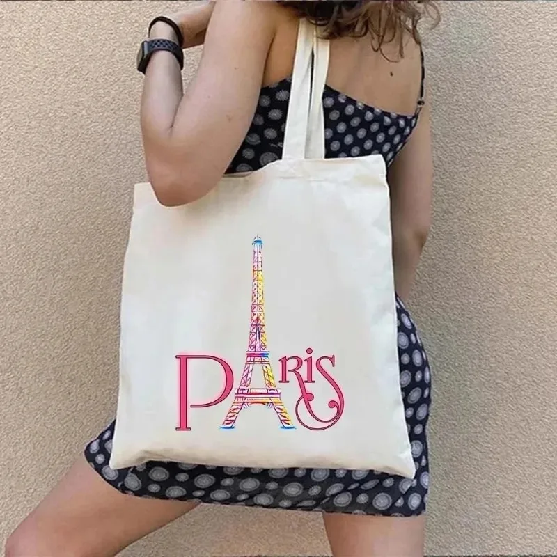 London UK Paris Printing Ladies Canvas Tote Casual Animal Shoulder Bag Eco Large Capacity Portable Travel Shopping Bag Schoolbag view 3
