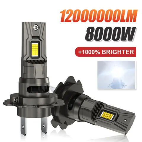 2pcs High Power H7 H4 LED Bulb 1:1 Mini Size H1 Turbo Headlight 6000K 12000000LM 8000W with Fan Super Brighter 12V 24V Auto Lamp