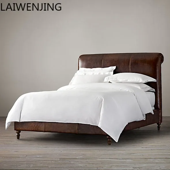 

HLZ rural retro first-layer cowhide soft bag bed light luxury oil wax leather double bed