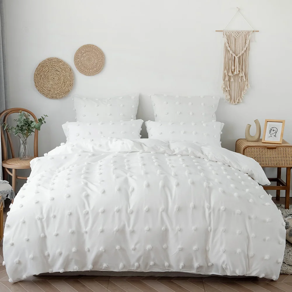 White Duvet Cover Bedding Set Twin Queen King Size 240x220 Nordic Bed Cover 135 Euro Bed Linen 2 Bedrooms Ball Bedclothe 200x200