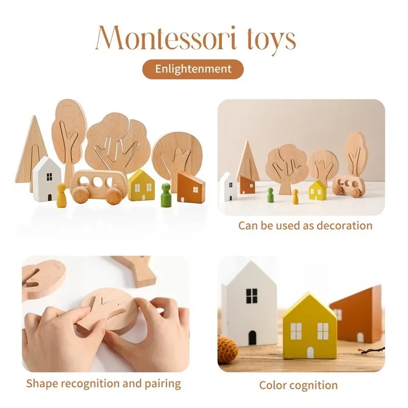 Giocattolo da costruzione in legno per bambini albero da colorare fai da te educativo gioco di Puzzle Montessori regali decorazione della stanza puntelli fotografici