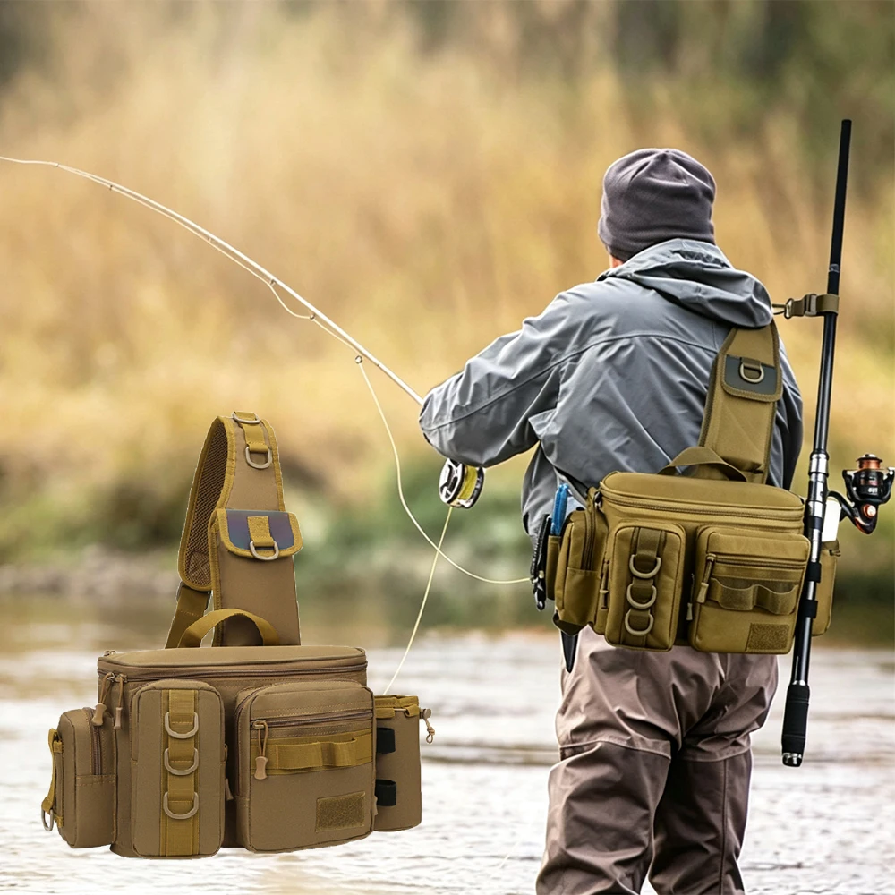 Crossbody-Angelzubehör-Aufbewahrungstasche, Hüft-Rucksack mit verstellbaren, breiten Schultergurten, große Kapazität, leicht – Detail 17