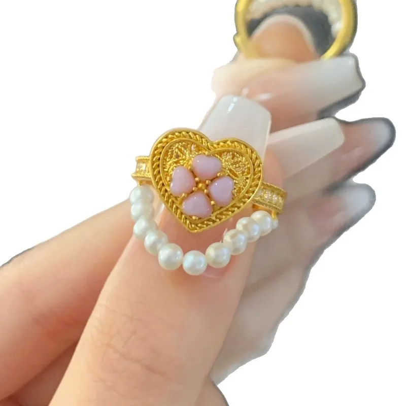 خاتم حب ذهبي جديد على الطراز الصيني، خاتم مزاج رومانسي متخصص للنساء، فاخر وخفيف الوزن وإحساس راقي، صديقتك