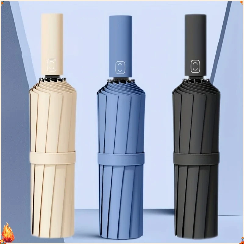 Reinforced 24 Ribs Umbrella Wind Resistant Strong Durable Business Umbrella Anti‑UV Sun Rain Dual‑Use Portable Parasol For Men