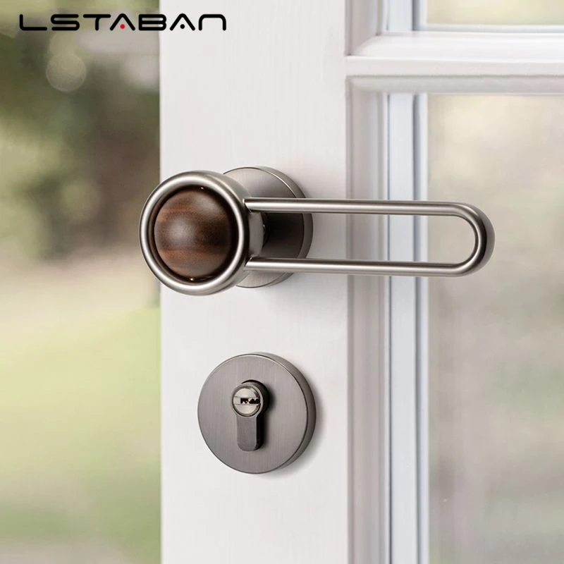 Solid Walnut Wood Indoor Door Lock Light Luxury Bedroom Split Silent Door Lock Zinc Alloy Mechanical Furniture Handle Mute Locks