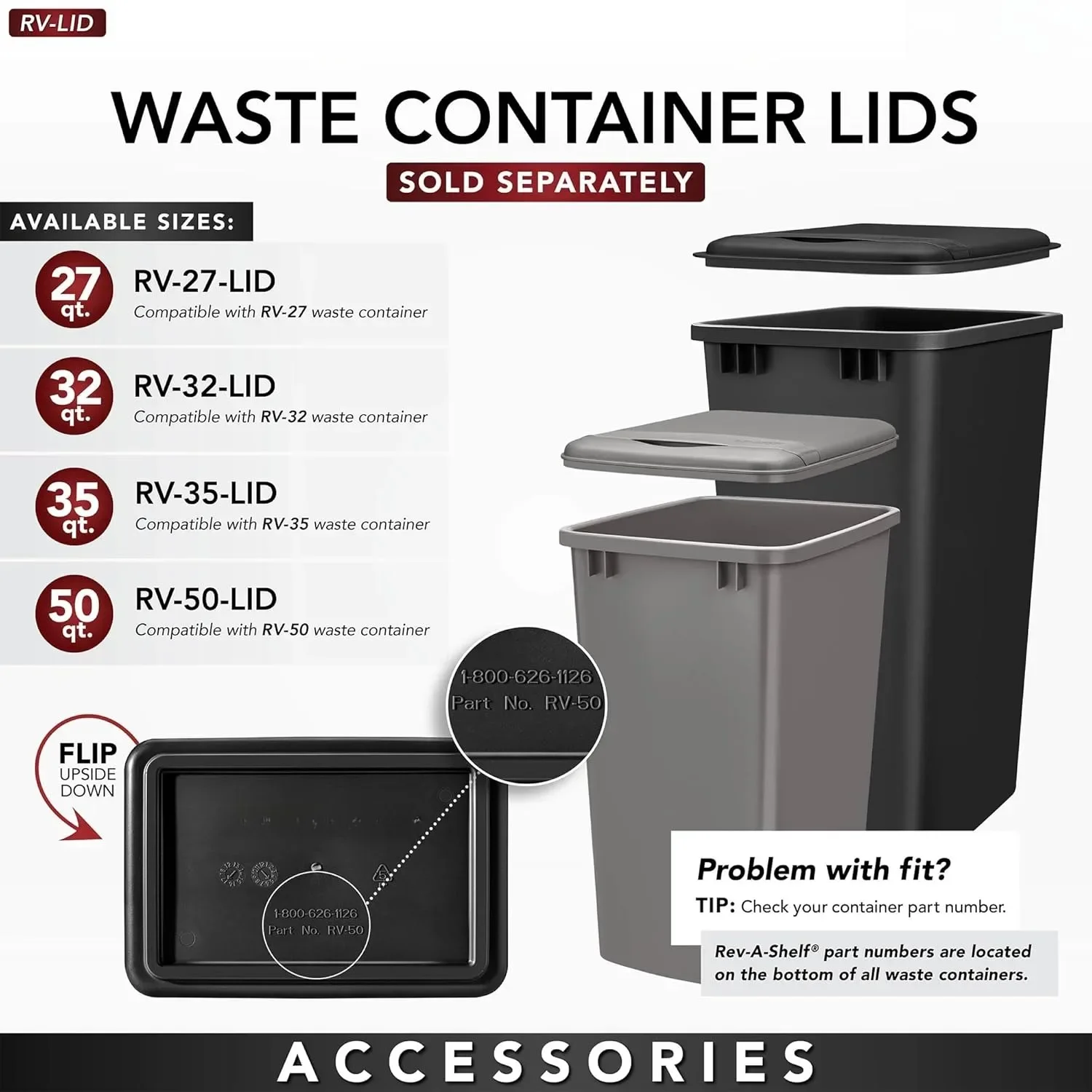 Undersink trash can, suitable for kitchen and bathroom cabinets, laundry room replaceable plastic trash can, black, RV-35-18-52