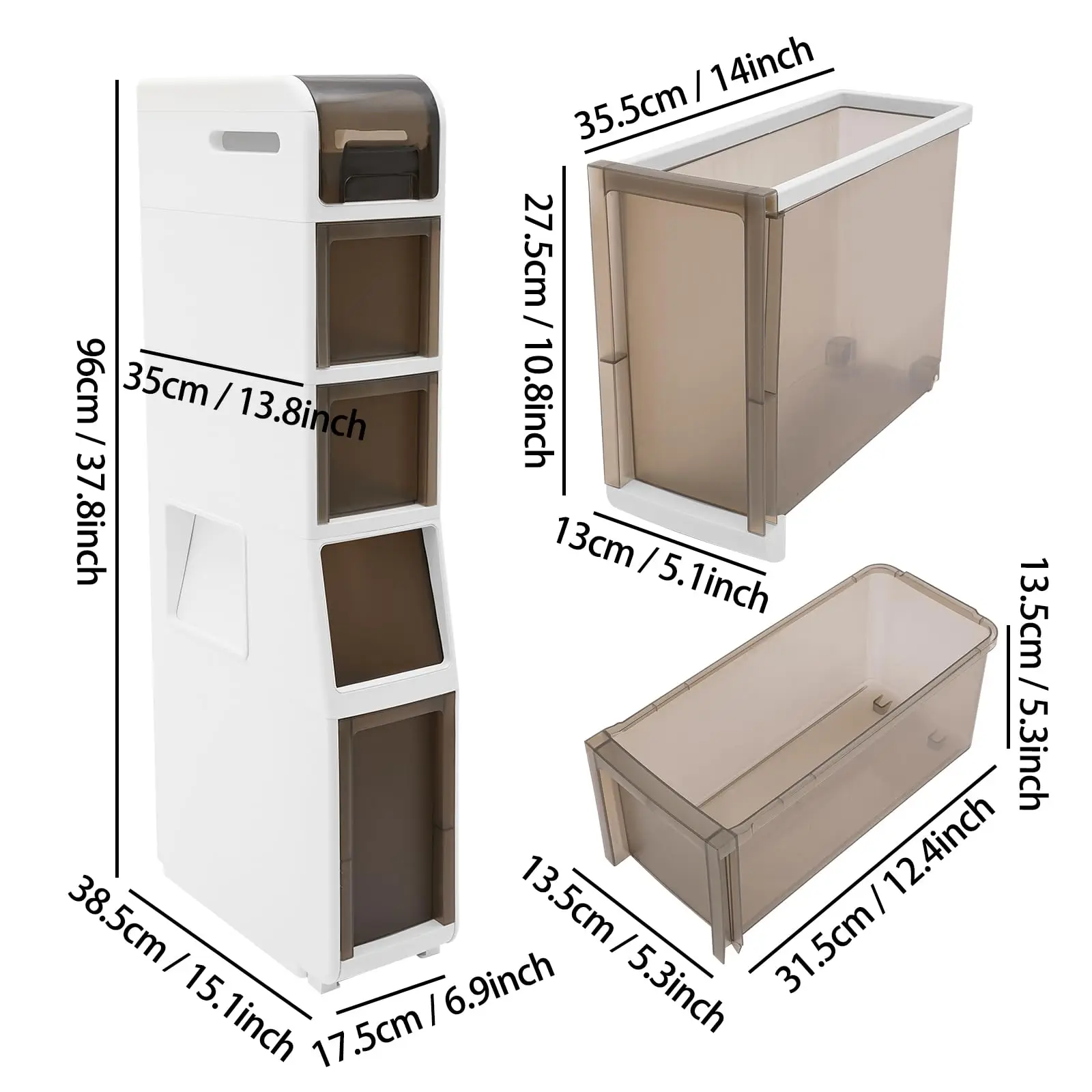 خزانة حمام دوارة مكونة من 5 طبقات مع صندوق، وخزانة تخزين أرضية مع عجلات وأدراج تخزين متنقلة بسعة كبيرة