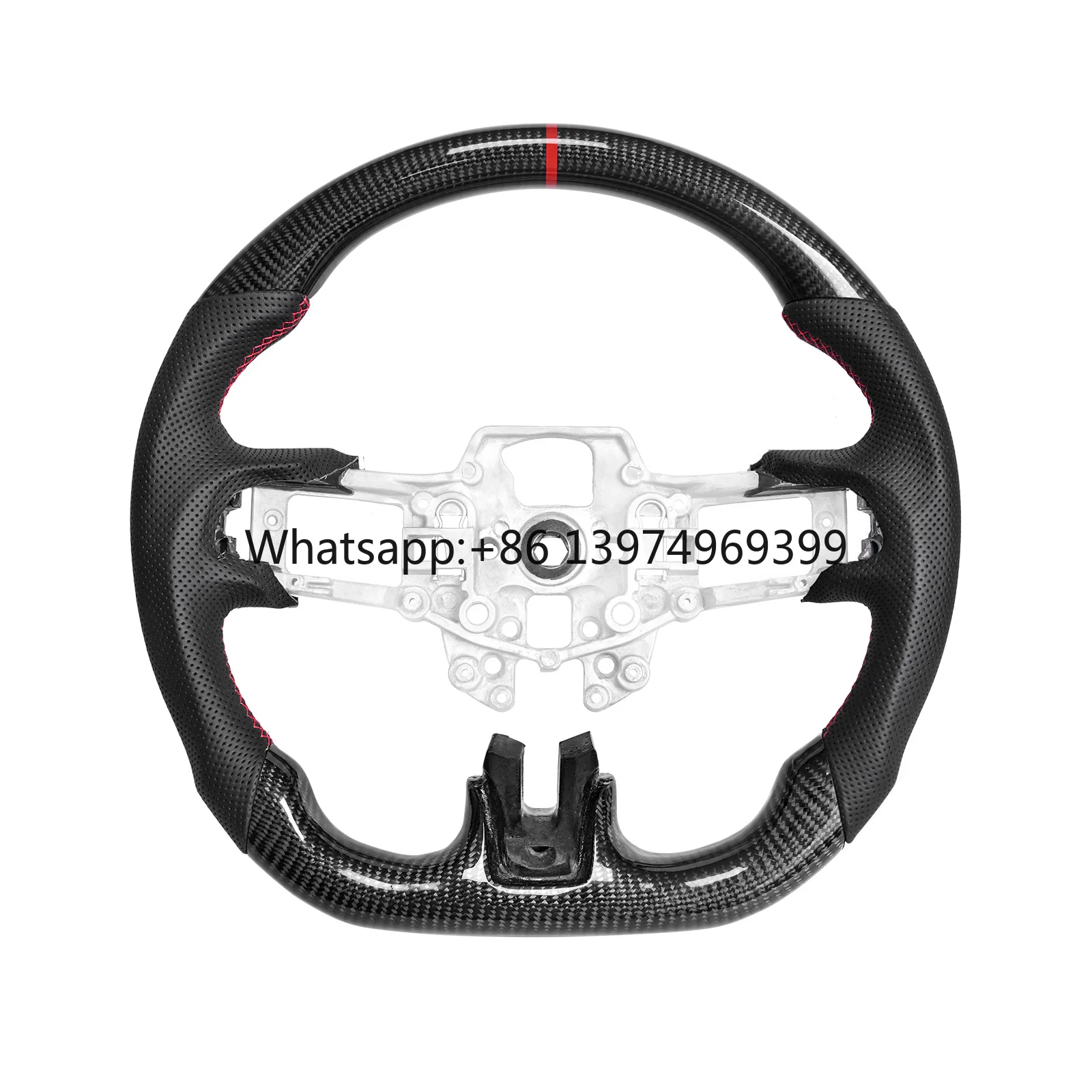Carbon Fiber Steering Wheel D-shape Flat Bottom with Perforated Leather for Mustang EcoBoost/GT/Shelby GT350/GT350R 2015-2017
