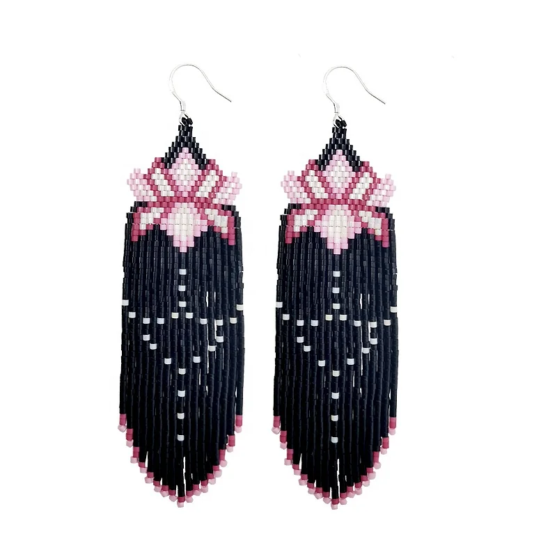 Rice bead earrings Tassel Flowers Design Originality Hand knitting Bohemia Alloy Fashion Simple Beaded earrings