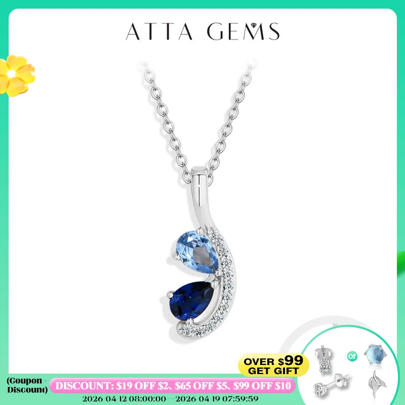 

ATTAGEMS Double Teardrop Synthetic Sapphire Necklace for Women 925 Silver 4*6mm Pear Cut Pendant Elegant luxury Jewelry of party
