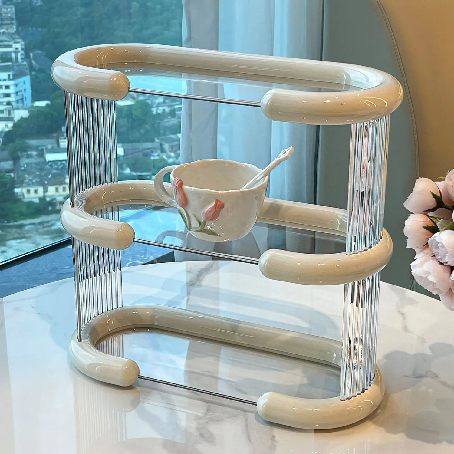 

High-grade light luxury cup holder dining table drinking glass shelf coffee cup storage desktop mug perfume storage rack