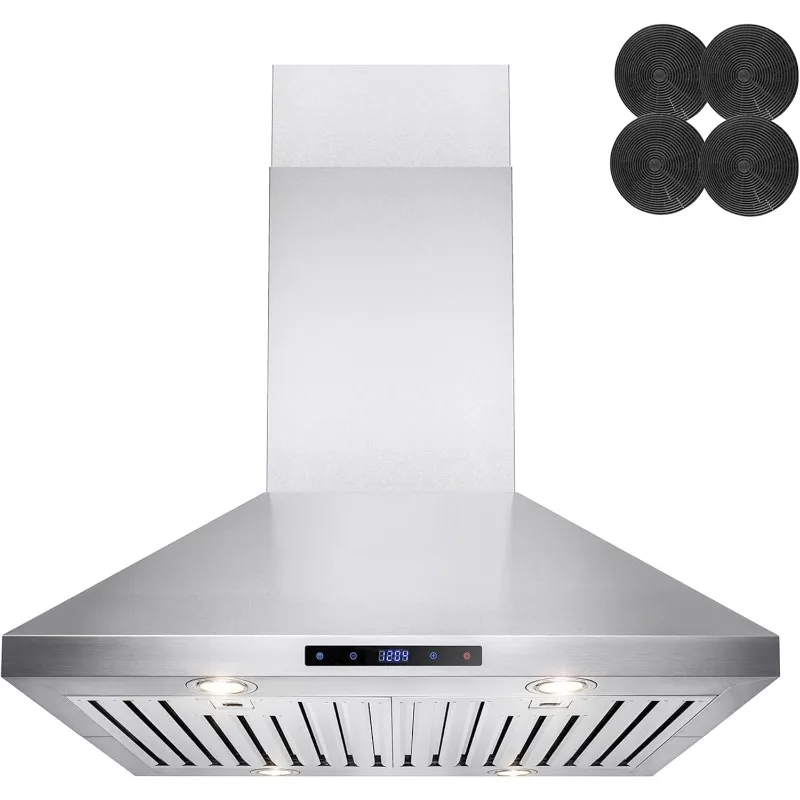 

Island Mount Range Hood,LED Lights in Stainless Steel, Convertible Range Hood Ducted To Ductless