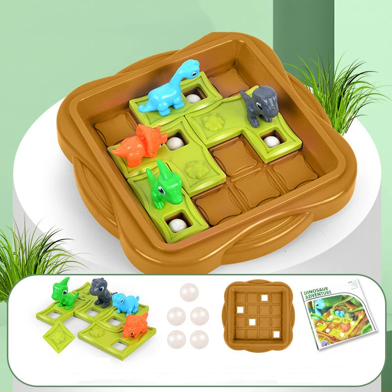 Mainan labirin petualangan dinosaurus biarkan manik-manik jatuh ke dalam lubang logis latihan permainan papan berpikir anak-anak mainan Puzzle Montessori