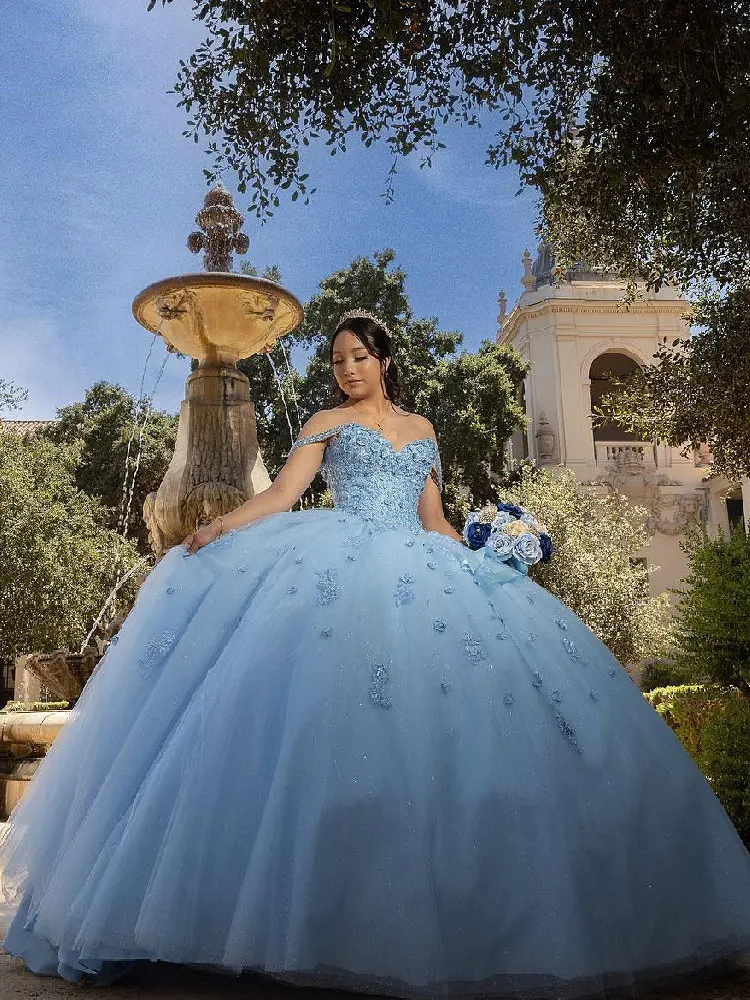 

Elegant Sky Blue Quinceanera Dress 2024 Mexican Vestidos De 15 Princess Sweet 16 Birthday XV Ball Gown Cinderella Girl Dress