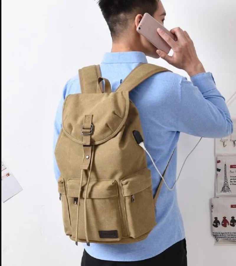 Korean New Fashion Men's Canvas High Capacity Laptop Backpack Travel Shoulder Bags Preppy Style School Bag Backpack