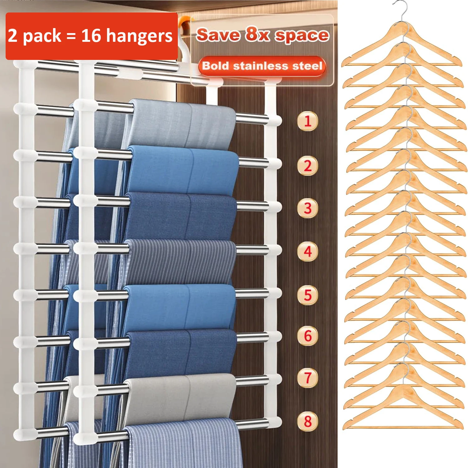 6/8 Layers Stainless Steel Trouser Hanger Magic Pants Rack Clothes Organizer Hanger for Pants Foldable Wardrobe Hanger Storage