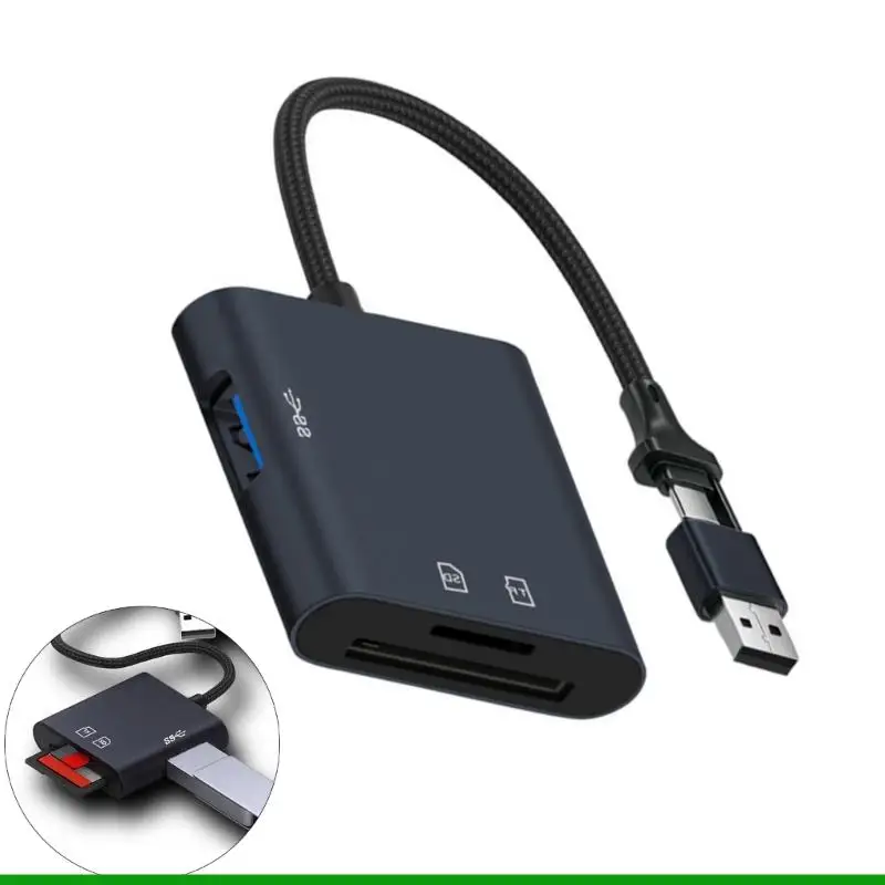 U55C USB3.0 Card Reader with Double USB A and USB C for Cards Fast Speed
