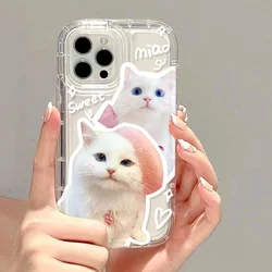 Korean Lovely Cat Phone Case For iPhone 15 Case iPhone 14 Pro 11 13 12 Pro Max XR XS X 7 8 Plus SE Cute Kitten Shockproof Cover