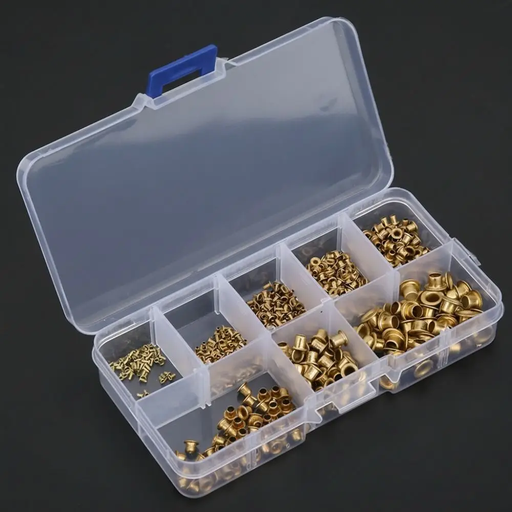 650 PCS Lightweight 8 Sizes Leather Rivets Kit Gold M0.9-M5 Brass Eyelets Brass Binding Screws for Leather Craft and Bookbinding