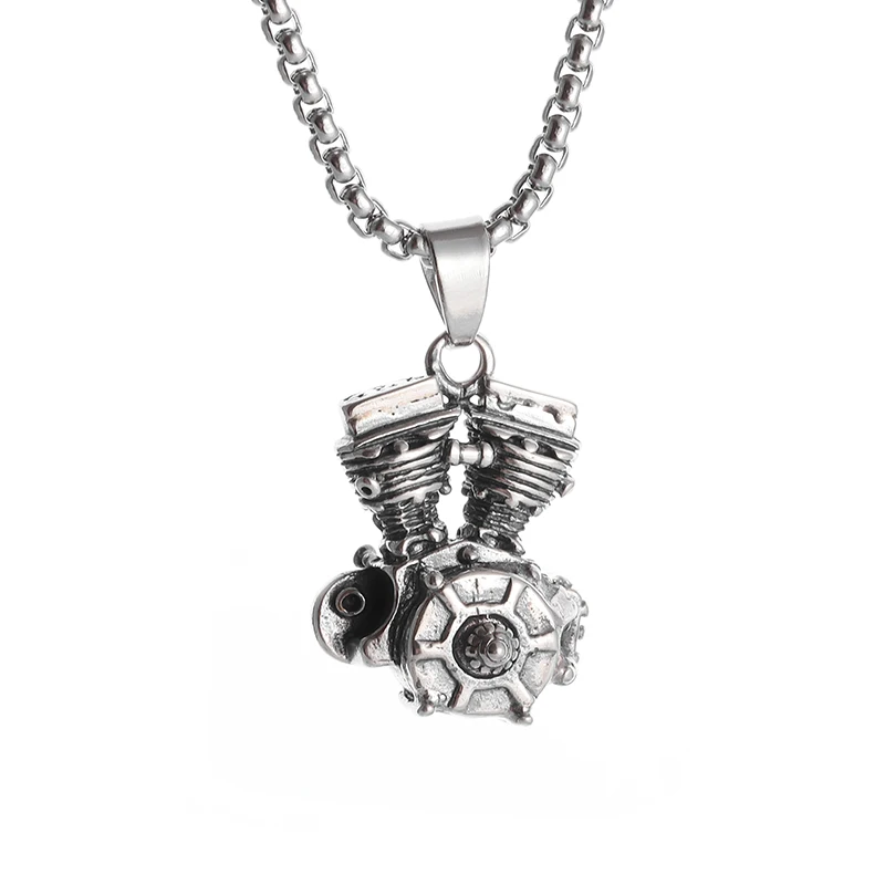 Retro Fashion Motorcycle Engine Pendant Necklace Men\'s Punk Riding Jewelry