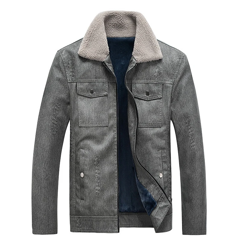 Chaqueta de motorista de PU para hombre, abrigos Vintage, chaqueta de lana cálida, abrigo de PU, prendas de vestir exteriores masculinas