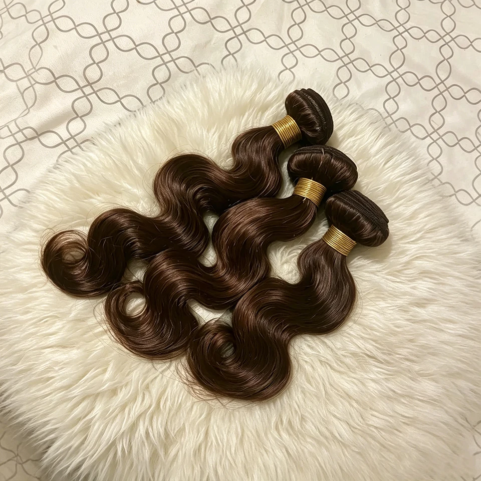 #4  Chocolate Brown Body Wave Bundles Indian Raw Remy Human Hair Weave Bundles 1/2/3/4 PCS 100% Human Hair Bundles Double Weft Cheap Hair Extensions For Black Women