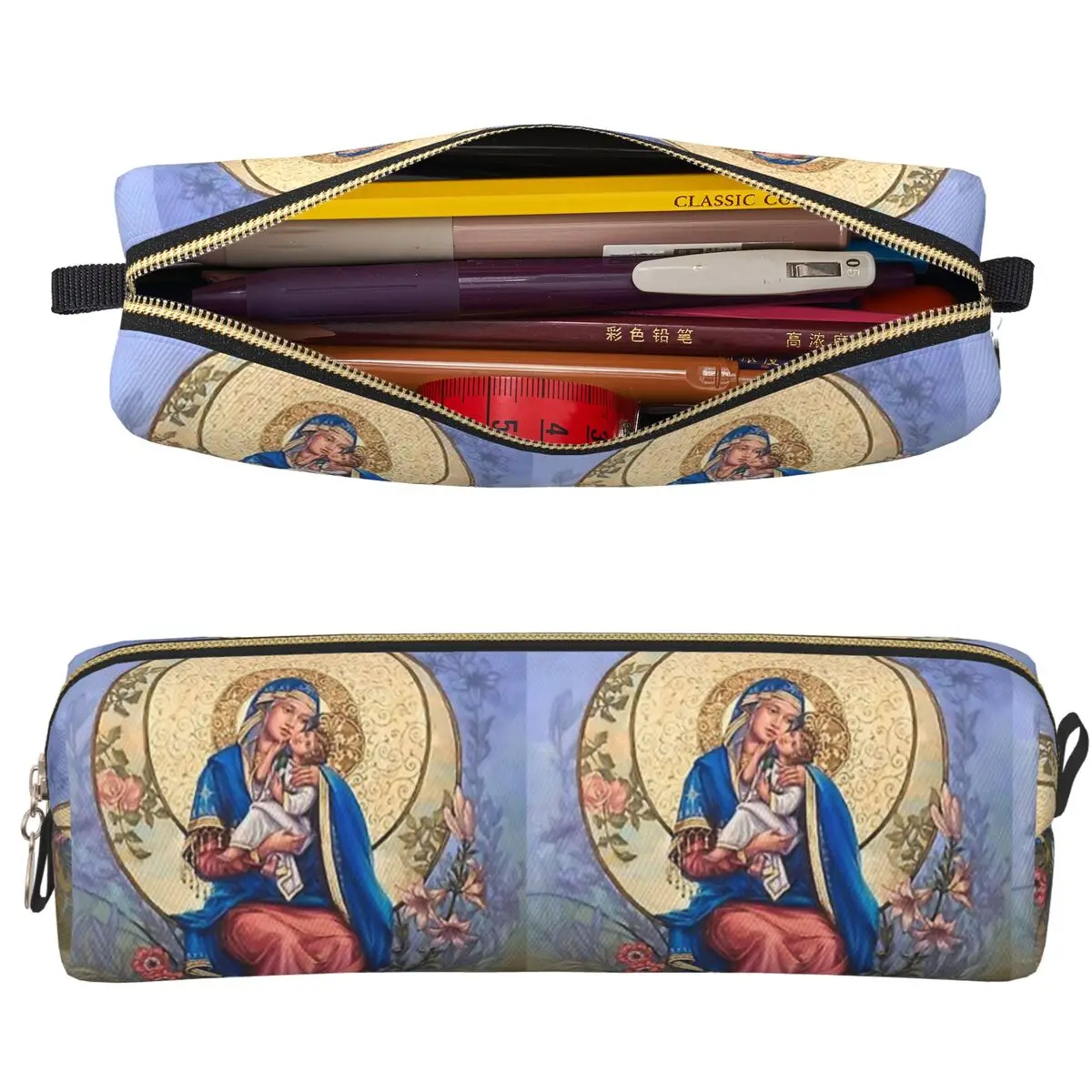 Jungfrau Maria, Mutter Gottes, Madonna, Majka Bozja Federmäppchen, große Stifttaschen, Stiftbox, Büro-Federmäppchen, Kosmetiktasche