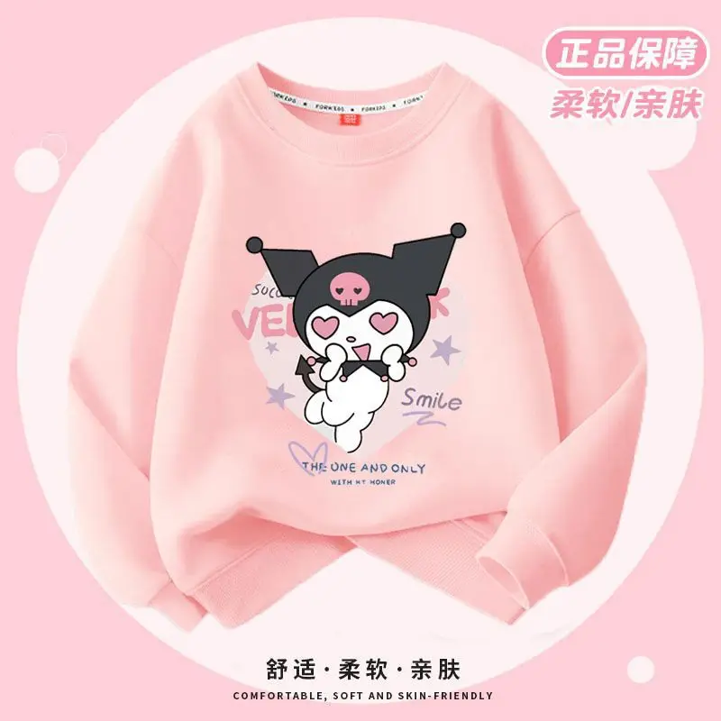 Anime Children's Long Sleeved T-shirt Kawaii Sanrio Kuromi Pullover Hoodie Cartoons Casual Clothes Y2k Tee Shirt Kid Top Gifts