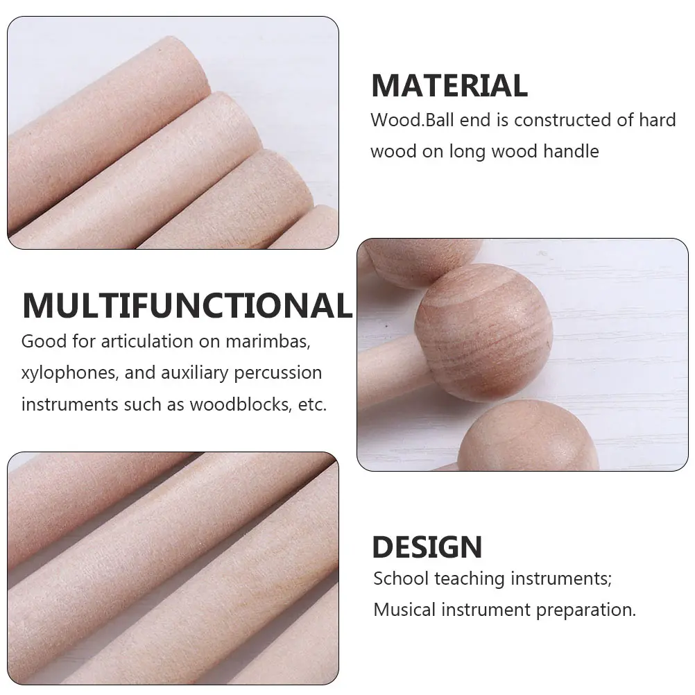 

10 Pcs Wood Mallets Percussion Sticks Drumsticks Crafted Hardwood Teaching Instruments Musical Talent Gift