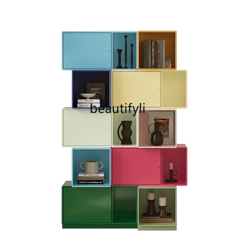 Y Italian minimalist bookcase dopamine furniture wall hanging wall color cabinet combination cream style bookshelf