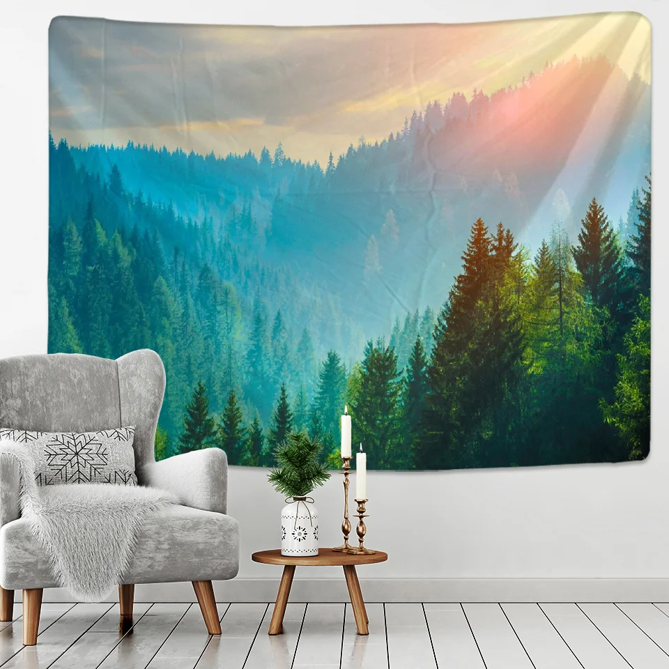 Forest in the Sun Tapestry Wall Hanging Beach Picnic Rug Camping Tent Sleeping Mat Home Decor Landscape Wall Covering