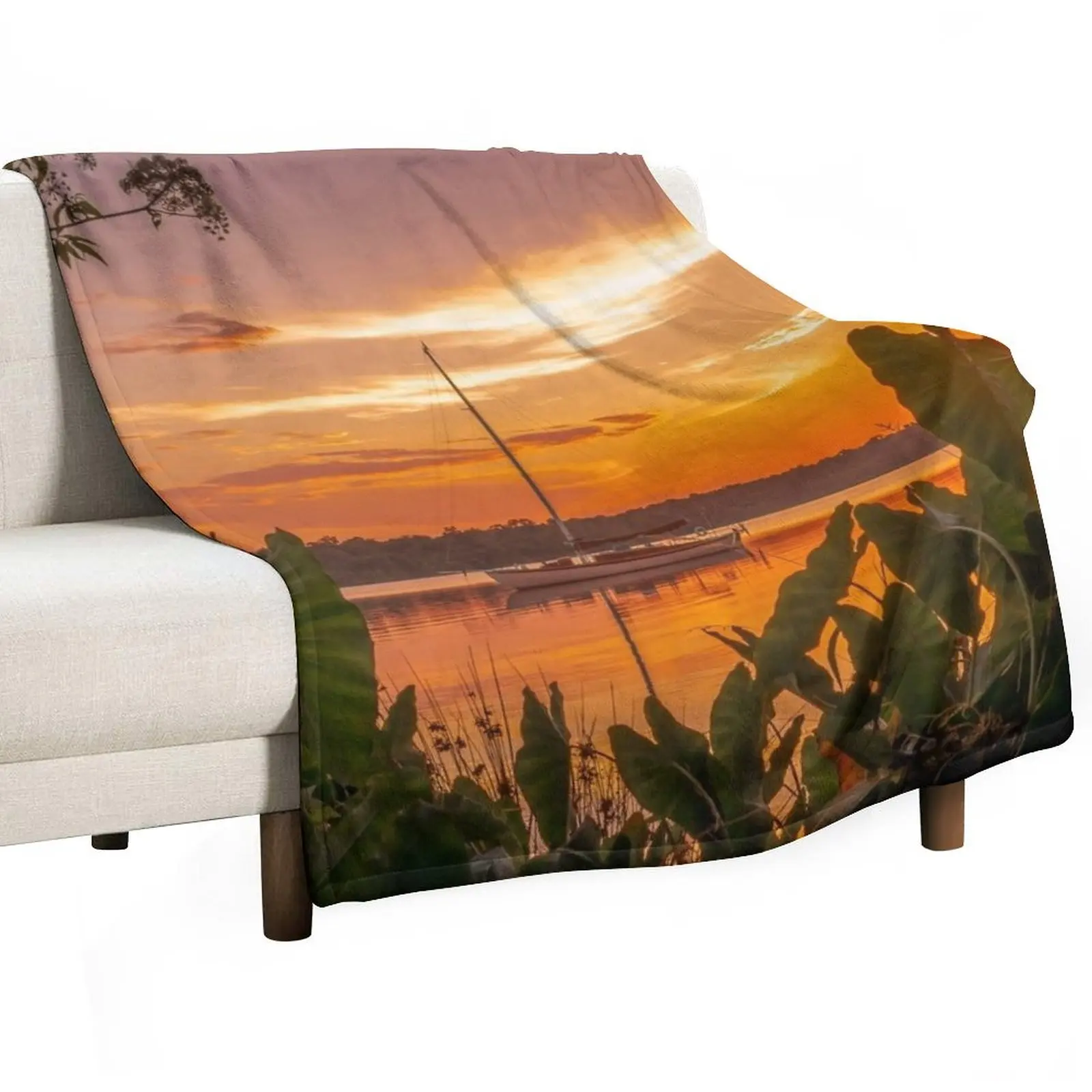 

River life at anchor watching the summer sun setting Throw Blanket manga Vintage Blankets