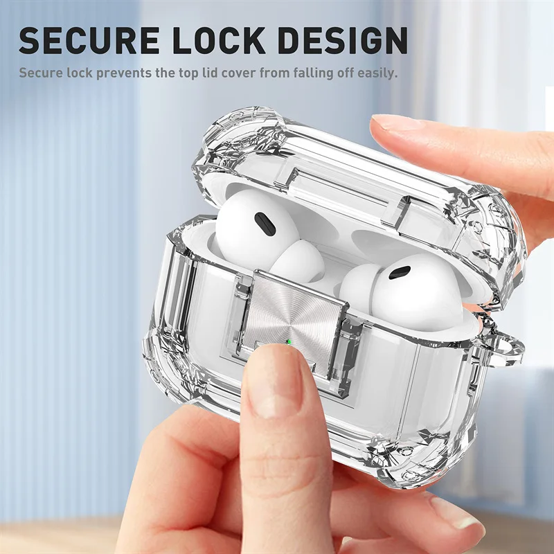

Secure Lock Transparen Cases For Airpods 4 Pro 2 Funda Earphone Case for AirPods4 Pro2 Coque Anti-drop Cover With Buckle