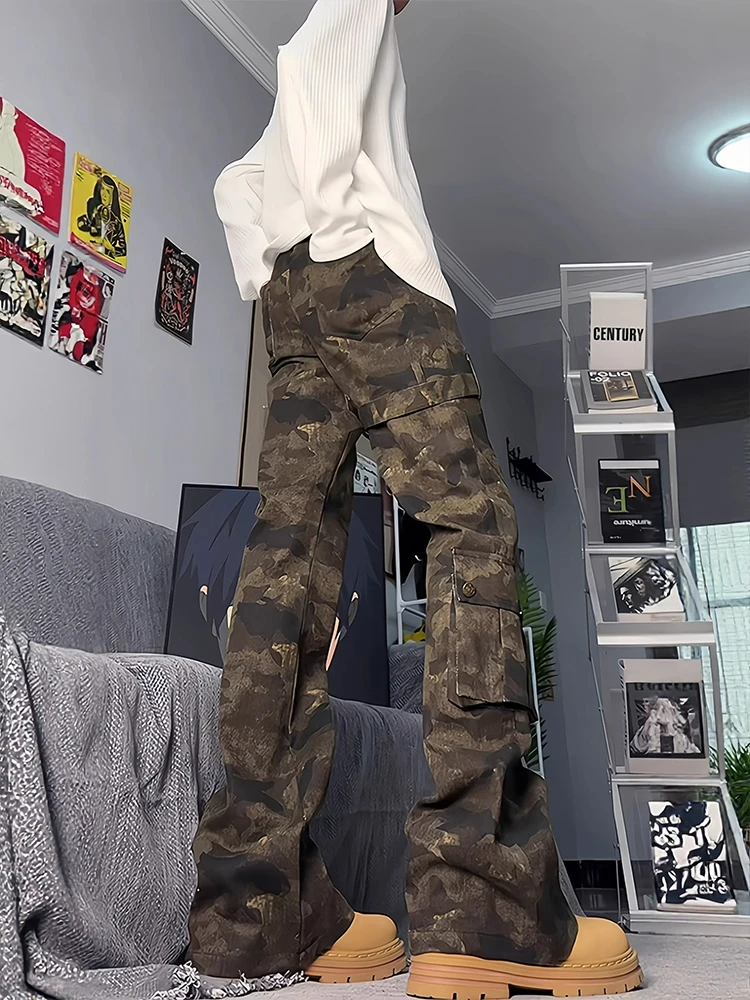 

American Vibe Sle Men's Slim Fit Bell Bot Workwear Pants High Street Tie Dye Camouflage Jeans Youth Faion Straight Tube