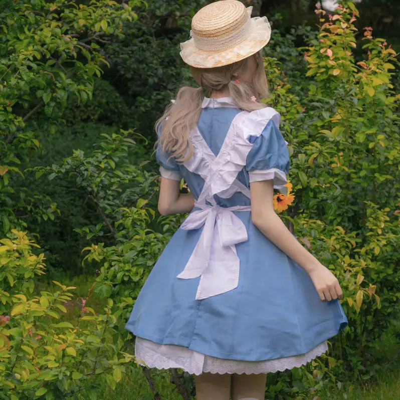 Anime Alice no País das Maravilhas Cosplay Traje para Mulheres e Meninas, Vestido Lolita, Empregada Avental, Fantasia, Carnaval, Trajes de Halloween