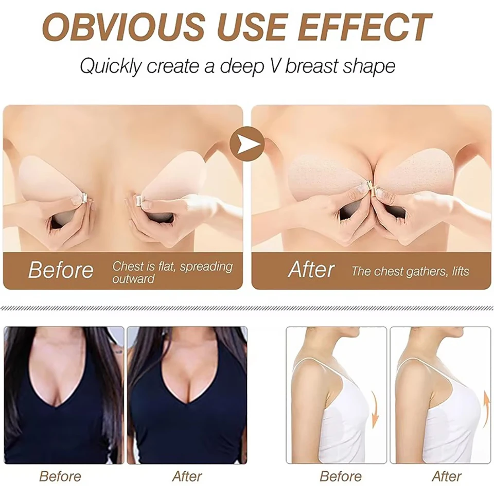 Invisible Push Up Sticky Bra Adhesive Strapless Bras Nipple Covers, reutilizáveis Pasties mama para vestido sem encosto