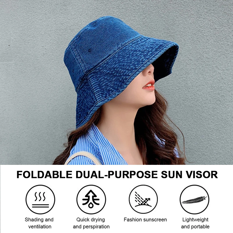 Women Bucket Hat Girls Beach Travel Outdoor Denim Fisherman Hat Fashion Sun Hat