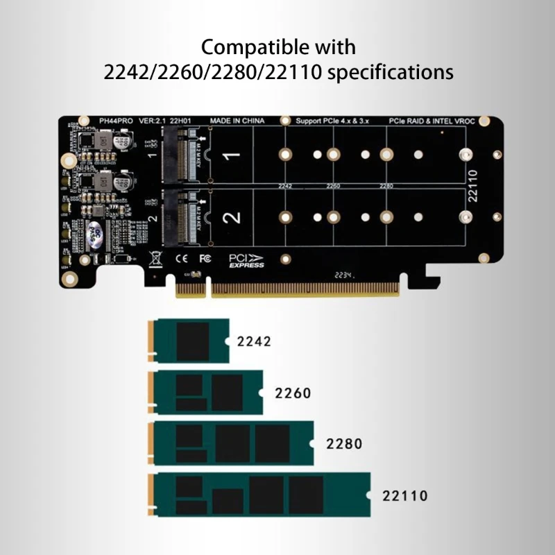 PCIE X16 to M.2 M-key NVME x 4 SSD 2U Server RAID Array Expansion Split Adapter