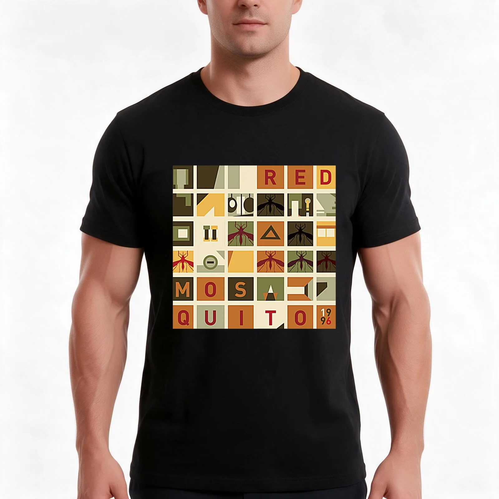 Red Mosquito T-Shirt, Summer Casual Cotton Tee, Oversized Streetwear Tops, Vintage Graphic Print, Loose Fit Short Sleeve
