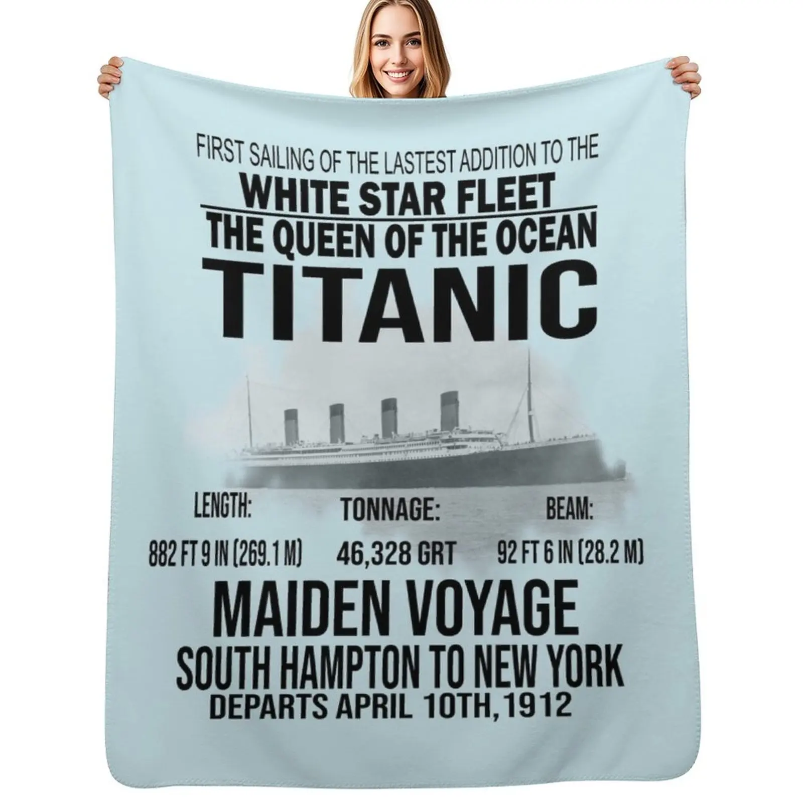 

Titanic Vintage Poster Cruise Sinking Ship Atlantic Ocean Voyage Throw Blanket Sofa Large Hair Blankets