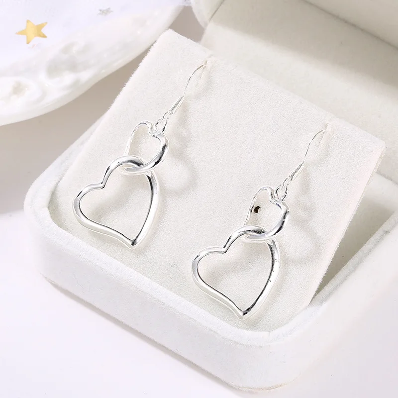 Personalized Heart-shaped Buckle Long Pendant Earrings for Women Fashion Young Girl Party Banquet Jewelry Gift for Girlfriend