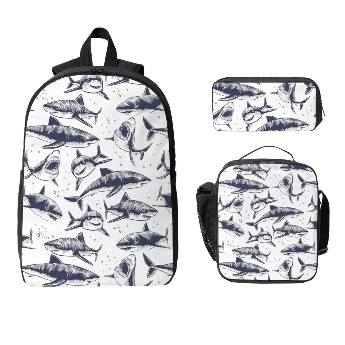 

Sharks Backpack Student Boys Girls BookBag School Bag Laptop Shoulder Bags 3ps Insulated Lunch Bag Pencil Case