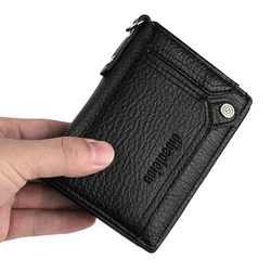 Men PU Leather Short Wallet With Chain Zipper Clutch Wallet Male Short Trifold Purse Card Holder Change Coin Purse