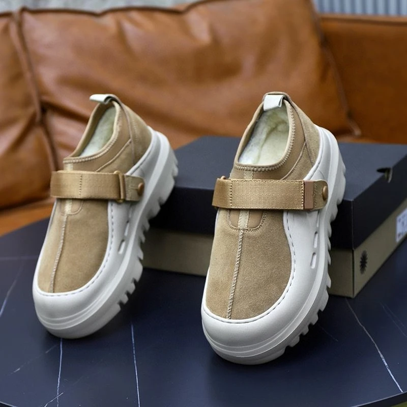 

2025 Men's Winter Low Top Fleece-Lined Snow Boots Chunky Velcro Warm Non-Slip Slip On Casual Daily Shoes