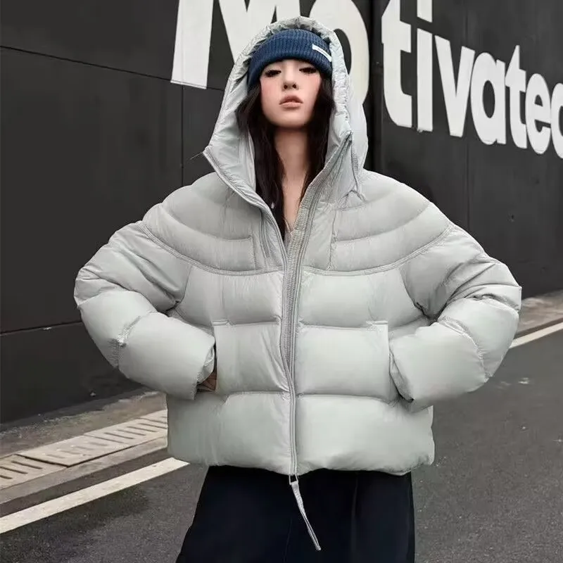 Nueva chaqueta de plumón de otoño e invierno para mujer, Parka corta con capucha de plumón de pato blanco, chaqueta informal abombada, abrigo cálido de estilo occidental a la moda