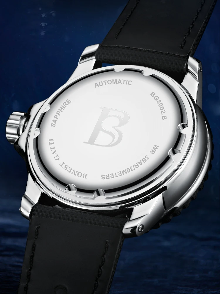 BONEST GATTI – montre automatique pour hommes, 44mm, mécanique, lunette rotative en saphir, C3 lumineux, étanche 20ATM